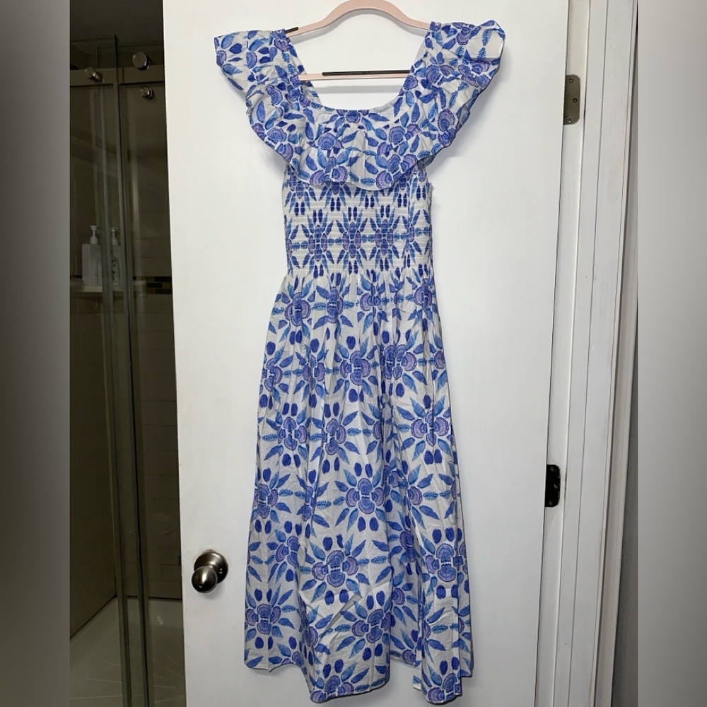 Hill House Cotton Nap Dress in Blue Shell Mosaic - size L
